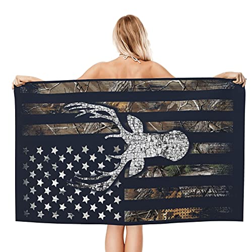 Camo Deer American Flag Microfiber Beach Towels Oversized Soft Beach Blanket Absorbent Quick Dry Bath Towels Pool Towels Travel Beach Towels For Kids Adults #TOP1