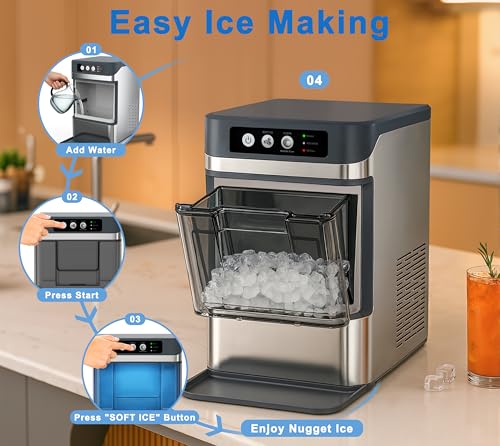ITOMA Nugget LCE Ice Maker, Pellet Chewing Ice Maker, Self-Cleaning, Click-to-Run, Home/Kitchen/Office/Bar Party