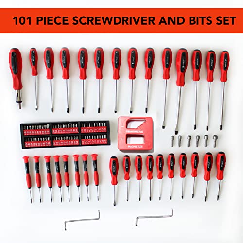 B Bochamtec 101-Piece Magnetic Screwdriver Set With Organizer Rack,Drive Magnetic Bit Holding Screwdriver Handle,For Home Repair,Improvement,Best Tools For Men Tools Gift #TOP1