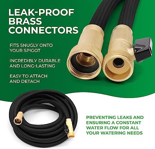 Garden Hose, NON-EXPANDABLE Garden Hose, Super Light Weight Hose, No Burst, 3/4 inch Solid Brass Connectors, 50 Ft, Black - Thumbnail 3