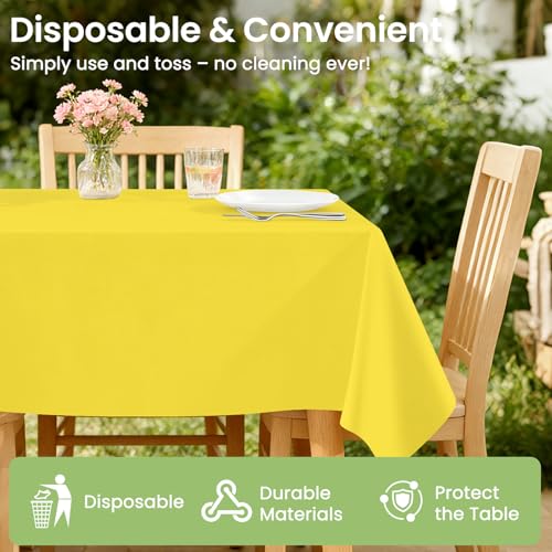 Image of LANLISA 4 Pack Yellow Plastic Table Cloths Disposable, 54 x 108 Inch Rectangle Tablecloth, Easter Party, Decorative Tablecloths Lemon Plastic Cover