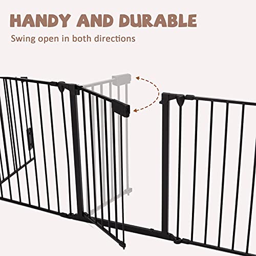 AUXSOUL-118-Wide-Baby-Gate-Metal-Safety-Playpen-Fireplace-Fence-for-ToddlerPetDog-Fits-72-118-Wide-5-Panel-30-H-Black