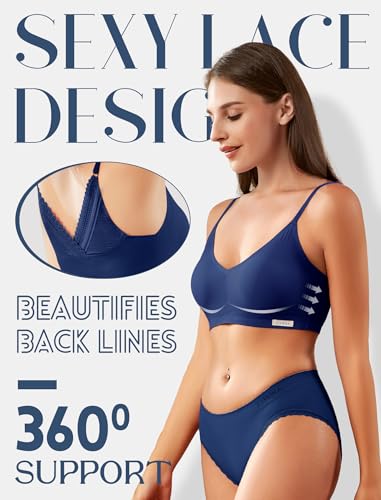 Image of Livona Lace Bralette for Women - Comfort Sports Bra Wireless Padded Bralette with Support Workout Tops Cami Crop S-XXL