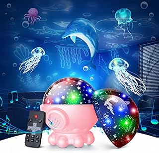Ocean Night Light Projector, Christmas Lights Octopus Room Decor Toys for Kids,360° Rotation, Ocean and Star&Moon Projection Films,17 Light Modes, 9 Lullaby Songs, Remote Control, Christmas Gifts Kids