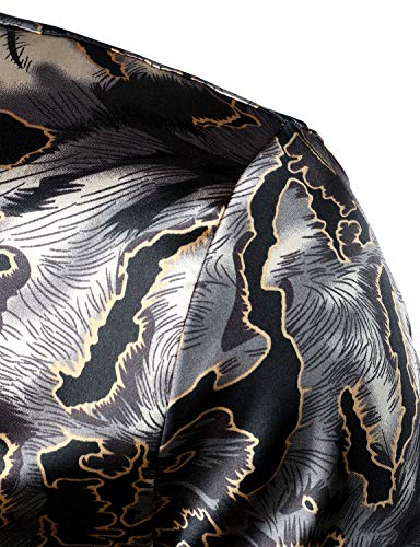 Image of ZEROYAA Men's Luxury Printed Silk Like Satin Button Down Dress Shirt for Party Prom