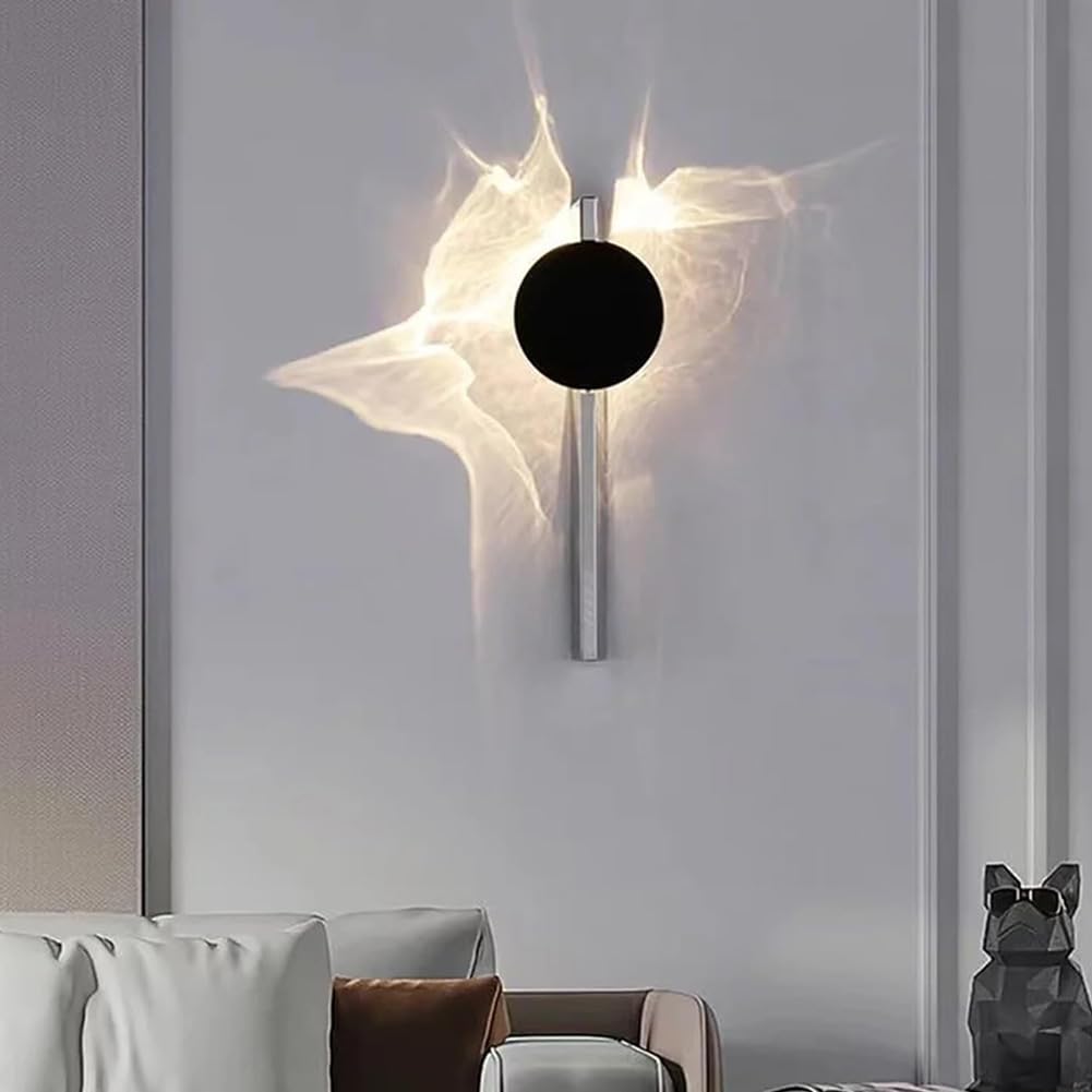 LED Wave Wandleuchte 180° Drehbar Schwarz Rund Wandlampe Innen Wasserwellen Deko Wohnzimmerlampe Modern Chrome Sockel Wandbeleuchtung 3000K Warmes Licht für Schlafzimmer Flur