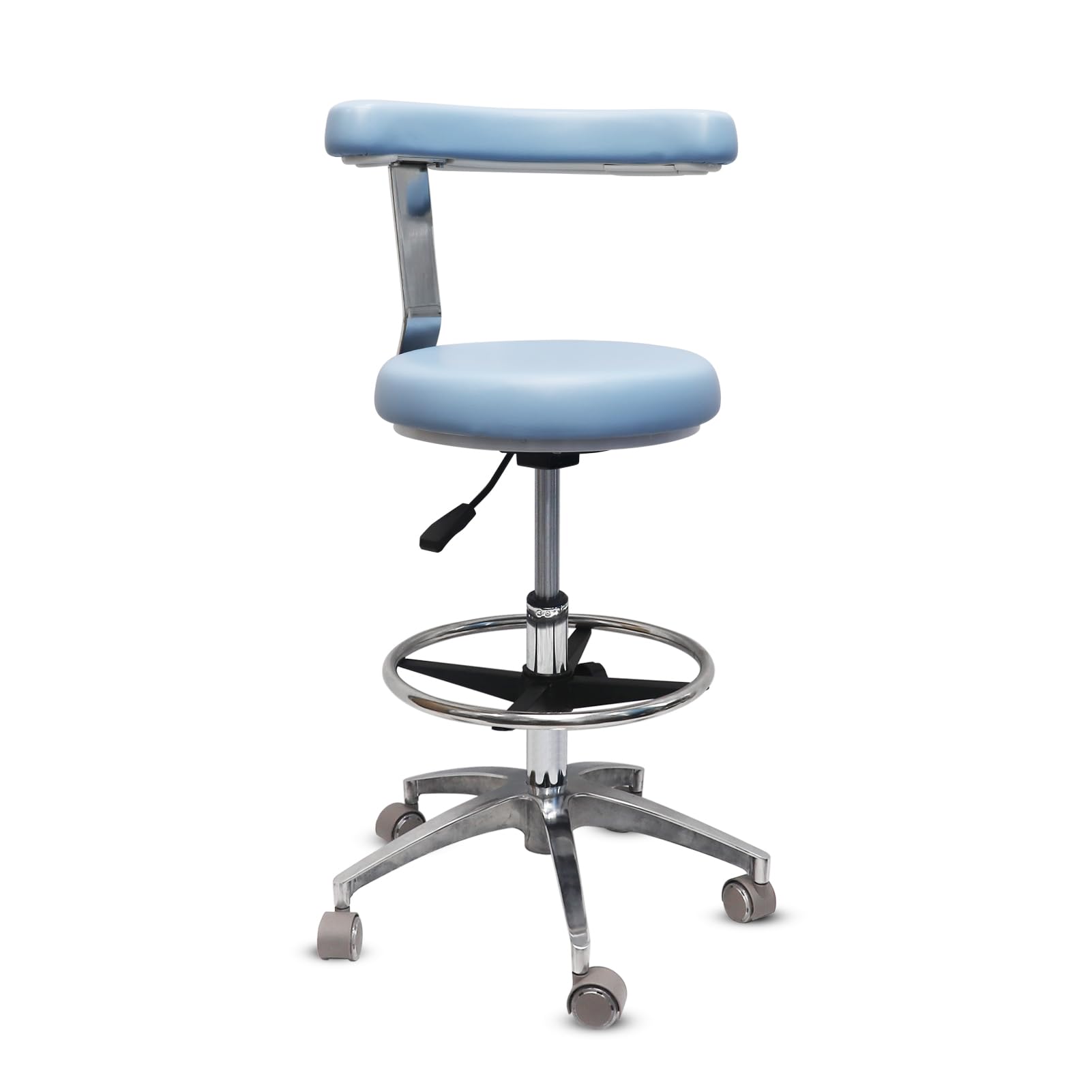 LIMKOMES Rolling Stool with Removable Footrest Lab Salon Chair Height Adjustable 360° Swivel Stool for Dentist with Unique Backrest Design