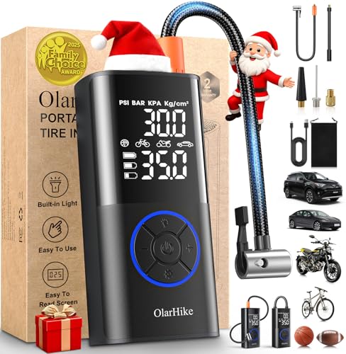 OlarHike Tire Inflator Portable Air Compressor, Smart Dual Hose System, 160PSI Auto Air Pump for Car Tires, Bike,Bicycle, Motorcycles,Electric Pump with LED Light & Digital Pressure Gauge