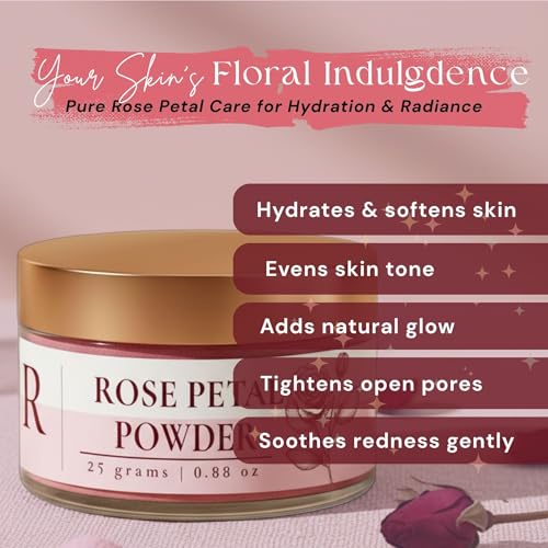 Image of LUSHR Rose Petal Powder - 25g | Antioxidant Support To Revitalize Skin Health | 100% Pure & Natural | Rose Powder for Face Mask, Tanning & Glowing Skin.