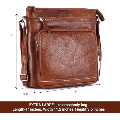 Image of LEDERBUCK Olga Women's Extra-Large Genuine Leather Crossbody Purse - Soft Triple-Zip Shoulder Bag