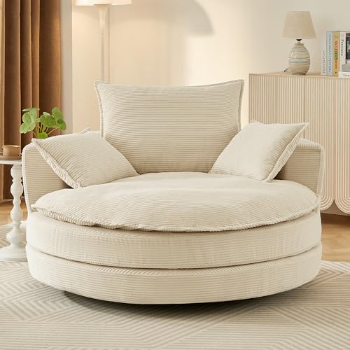 Sillón Redondo Plegable Beige Tacto Suave