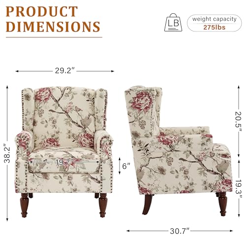 Sillón Floral Retráctil Beige con Patas de Madera miniatura 2