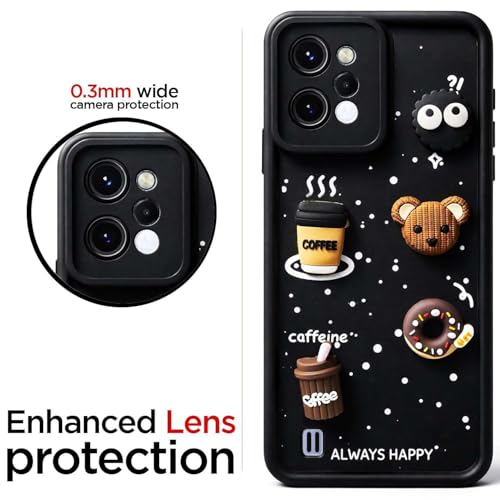 Image of Bintage Cute Fun Taddy| 3D Ball Bear| Donut| Coffee Rubber Case Camera Protection Back Cover Compatible for Realme C31 - Black