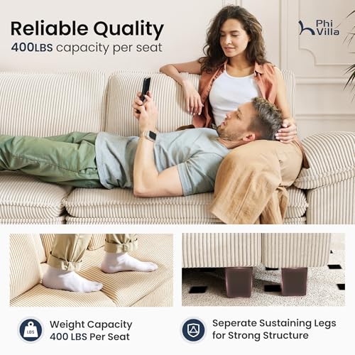 Image of PHI VILLA Cloud Modular Couch Sets, 157.5 inch Oversized Sectional Sofa with L-Shaped Chaise, 5-Seater Upholstered Couches with Movable Ottoman for Living Room, Corduroy Beige