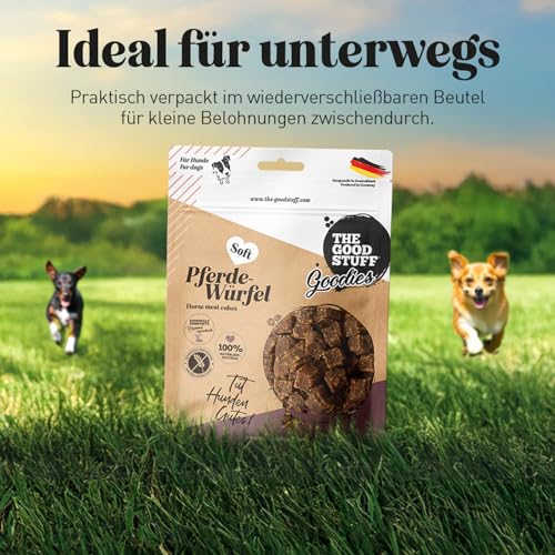 The GOODSTUFF Pferde-Würfel Soft 150 g | Pferdefleisch Hundeleckerlies getreidefrei & luftgetrocknet | Hundesnack Würfel | Trockenfleisch für Hunde | Trainingsleckerli | Super-Premium Hundefutter