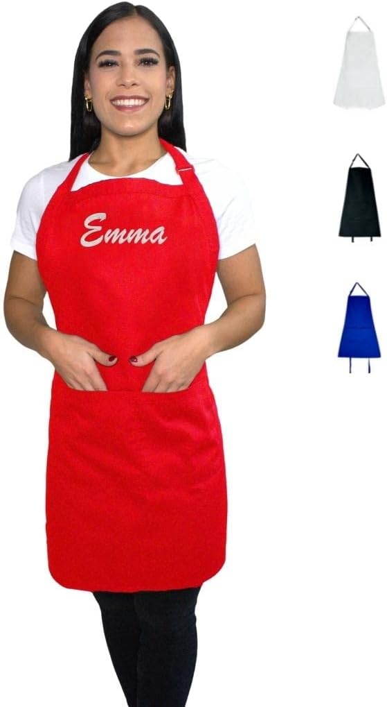 Personalized Apron for Men & Women | Add Your Name Text | Custom Embroidered Apron with Adjustable Bib & Large Front Pockets