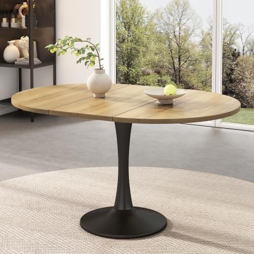 Table Extensible Ovale chêne 100/140x100x75 cm, MDF et Fer, 100 kg