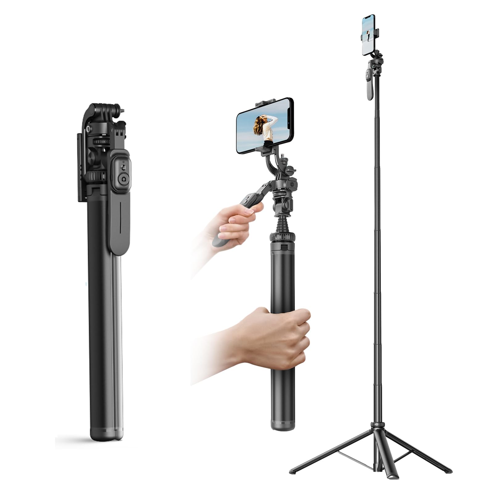 Treppiede da tavolo stabile HUIOP Stabilizzatore cardanico portatile per selfie stick multifunzione da 91,7 pollici con asta telescopica in lega di alluminio Testa a sfera ruotabile a con impugnatura