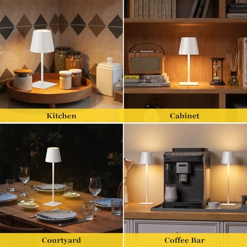 Image of Kakanuo White Gold Cordless Rechargeable Table Lamp 5000mAh Battery Operated Lamps, 3 Colors Stepless Dimming Touch Lamp for Living Room, Kitchen Counter, Dining, Outdoor Patio, 2 Pack