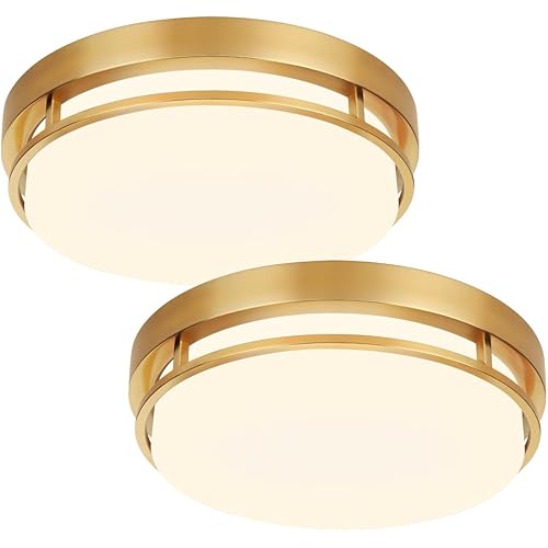 2Pack LED Flush Mount Ceiling Light Fixture 13" 20W, 3000/4000/5000K Color Selectable, Dimmable Ceiling Lamp for Kitchen, Hallway, Stairwell, Gold, ETL