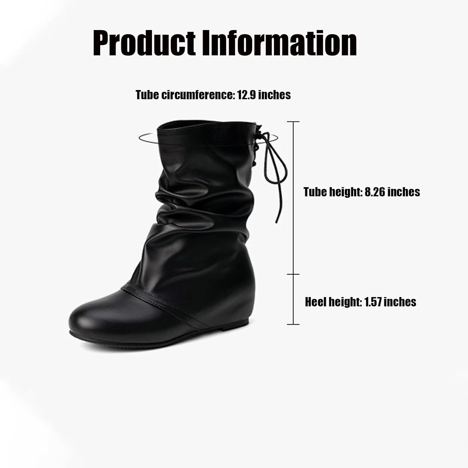 Helenbra Women's Pleated Lace Up Flat Mid Calf Boots,Fashion Soft Leather Low Hidden Wedge Boots Comfort Slip On Non-slip Classic Riding Booties Casual Fall Winter Walking Travel Shoes - Image 4