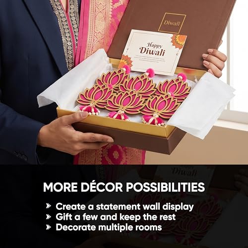 Image of Sanvatsar Home Pink Lotus Hanging | Diwali Showpiece Gift, Corporate Gift, Diwali Decoration, Home Decoration, Set of 6
