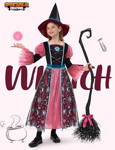 Disfraz de bruja para niñas con escoba, Halloween miniatura 2