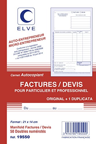 ELVE Manifold AUTO-ENTREPRENEUR Facture/Devis 21 x 14 cm Vertical 50 dupli