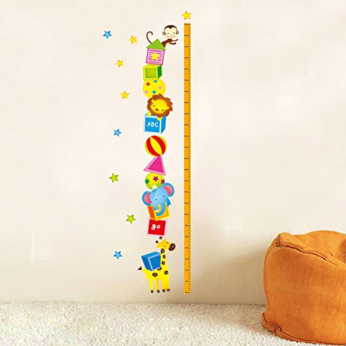 Wallpark Animals Monkey Lion Giraffe Playing Pyramid to Catch Stars Height Sticker, Growth Height Chart Measuring Removable Wall Decal, Children Baby Nursery DIY Decorative Adhesive Art Wall Mural