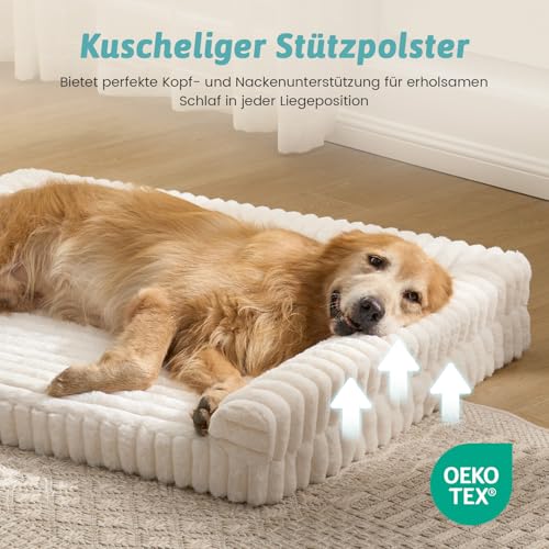COZY KISS Orthopädisches Hundebett für Extra Große Hunde 110x80x17cm – Hundesofa mit Weichem Kunstfell & Cordbezug, Eierförmiger Kistenschaum, Ergonomischer Hundekorb, Abnehmbar & Waschbar, Creme, XL