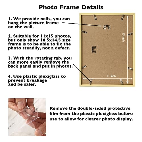 Image of JCJMY 11x15 inch Picture Frame, Horizontal and Vertical Formats for Wall Hanging, 11 x 15 Wall Gallery Poster Photo Frames with Shatter Resistant Plexiglass, Gold