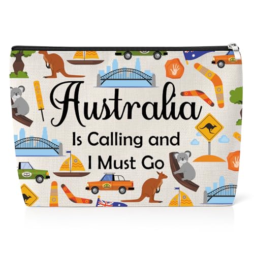 Australia Trip Gift Makeup Bag Funny Traveler Gift Australia Vacation Gifts Travel Themed Gifts for Friend Sister Cosmetic Bag Traveling Graduation Birthday Presents Travel Zipper Pouch
