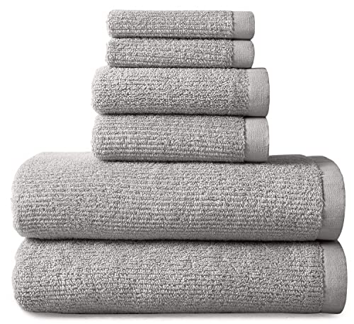 Ny Loft 100% Cotton Quick Dry Towel Set | Textured Bathroom Towels | Highly Absorbent And Durable Towel Set | Greenwich Collection (6 Piece Towel Set, Mist Grey) #TOP13