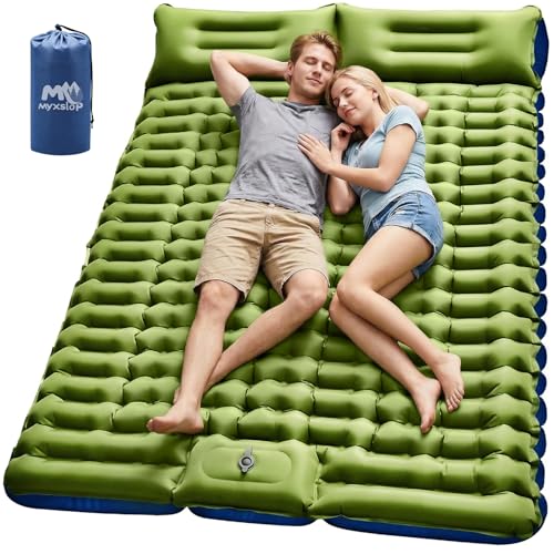 Myxslop Double Sleeping Pad for Camping, 4' Extra-Thick 2 Person Inflatable Camping Mattress with Built-in Pillow & Foot Pump, Compact Sleeping Mat for Outdoor Tent, Backpacking, Hiking and Car Travel