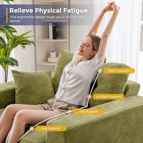 Image of MAXYOYO Modular Sectional Chaise Lounge Sofa, Upholstered Lounge Chair with Ottoman, Comfy Couch with Layered Cushion, Tufted Cozy Sleeper Chair for Living Room, No Assembly, Green