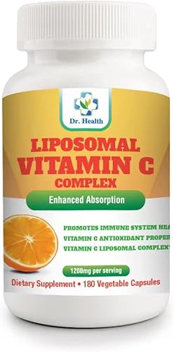 Vista 3 de Vitamina C liposomal 1200 mg por porción, 180 cápsulas vegetales por botella, suplementos de píldoras de vitamina C de alta absorción, soluble