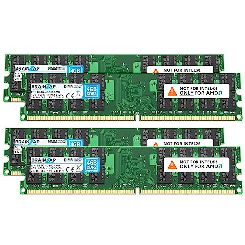 BRAINZAP 16GB DDR2 RAM DIMM PC2-6400U 2Rx16 800 MHz 1.8V CL6 AMD PC Arbeitsspeicher (4X 4GB) BRAINZAP 16GB DDR2 RAM DIMM PC2-6400U 2Rx16 800 MHz 1.8V CL6 AMD PC Arbeitsspeicher (4X 4GB)