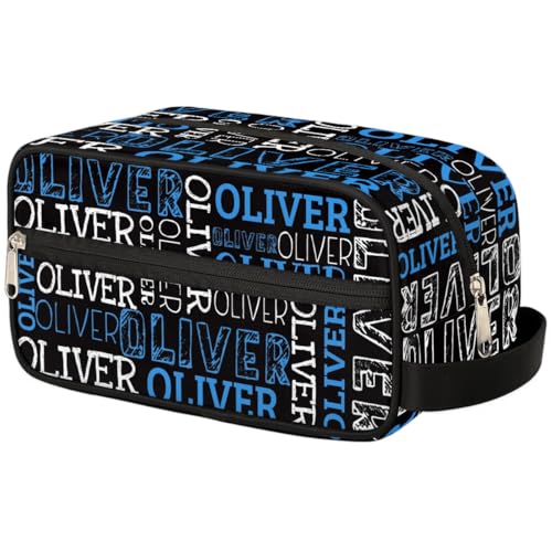 RIRIX Personalized Gift Travel Makeup Bag for Women Man, Custom Cosmetic Bag Make Up Bag Organizer Toiletry Bag Christmas Birthday Gift for Girls Boys Dark Blue White Black Text