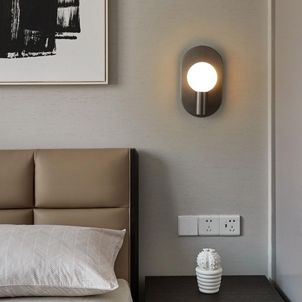 Black Glass Wall Sconces Modern Gold Vanity Lights with White Globe Glass Shade Industrial Black Farmhouse Wall Lamp for Bedroom Living Room Kitchen Modern Hotel Night Light Decor