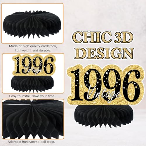 Image of 9 Pcs 30th Birthday Decorations Honeycomb Centerpieces for Women Men, Black Gold 1996 Aged to Perfection Vintage Centerpieces for Tables Toppers,Thirty Years Party Decorations Supplies
