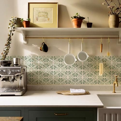 Alwayspon 25PcsX20cm/8inch Tile Sticker, Sage Green Self Adhesive Stick on Tiles Transfer Sticker for Bathroom Kitchen, Splashback for Cooker, Peel and Stick Adhesive Vinyl Wall Tiles Sticker