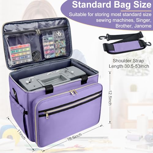 Image of Anitor Sewing Machine Carrying Case with Removable Bottom Padding, Sewing Machine Bag Fits Most Standard Sewing Machines and Storage Sewing Accessories, for Singer, Brother, Janome, Purple,(Bag Only)
