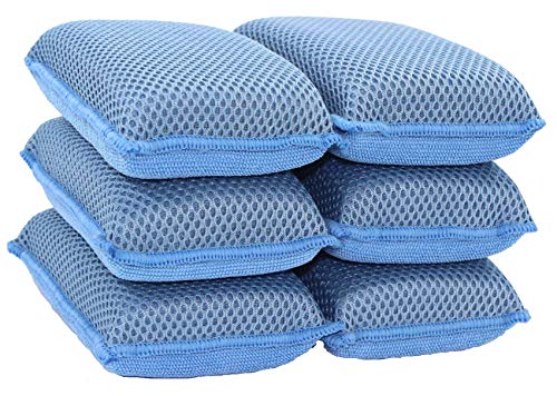 Commercial Miracle Microfiber Kitchen Sponge by Scrub-It - Large - Non-Scratch Heavy Duty Dishwashing Cleaning sponges- Machine Washable- (Blue, 6 Pack)
