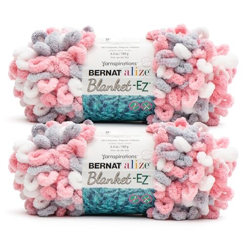 Bernat Alize Blanket Pink Mix Yarn - 2 Pack of 180g/6.4 oz - 100% Polyester - #7 Jumbo - 18 Yards - Chunky Yarn for Hand Knitting/Crochet