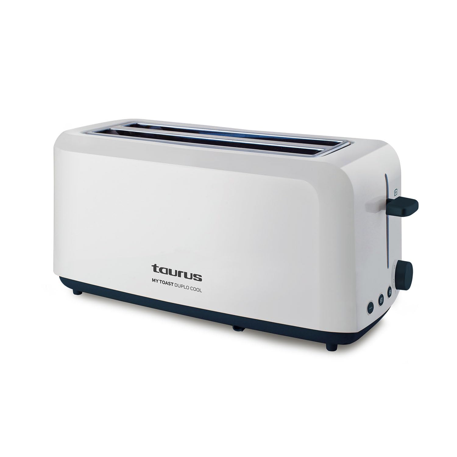 Taurus Mytoast Duplo Cool - Tostadora de pan 1450W, 2 ranuras extra largas y extra anchas, 6 niveles tostado, 3 funciones extra, sistema auto-centrado, bandeja recogemigas