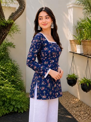 Image of Avayayat Women's Printed Short Kurti for Girls | Regular Wear Flared Tunic Top | Stylish & Comfortable Rayon Kurti
