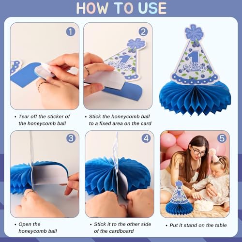 Image of 9pcs Blueberry First Birthday Honeycomb Centerpieces Sweet One Berry Party Table Decorations Blueberry Tabletop Centerpieces for Baby Shower One Birthday Table Topper Sign Decorations