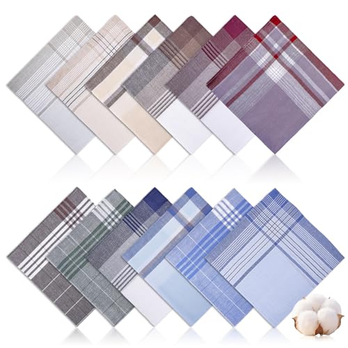 Orlanth [12 PCS] Handkerchiefs for Men, 16x16 Inch, 100% Soft Cotton Classic Style Handkerchief,...