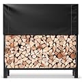 VIVOHOME Upgraded Heavy Duty 4 ft 1/4 Cord Firewood Rack Outdoor with Cover Combo Set, Thick Steel Log Holder Up to 2645 lb, Fire Wood Pile Storage Stand Organizer Black