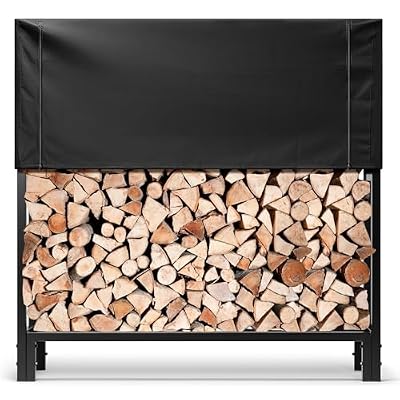 VIVOHOME Upgraded Heavy Duty 4 ft 1/4 Cord Firewood Rack Outdoor with Cover Combo Set, Thick Steel Log Holder Up to 2645 lb, Fire Wood Pile Storage Stand Organizer Black
